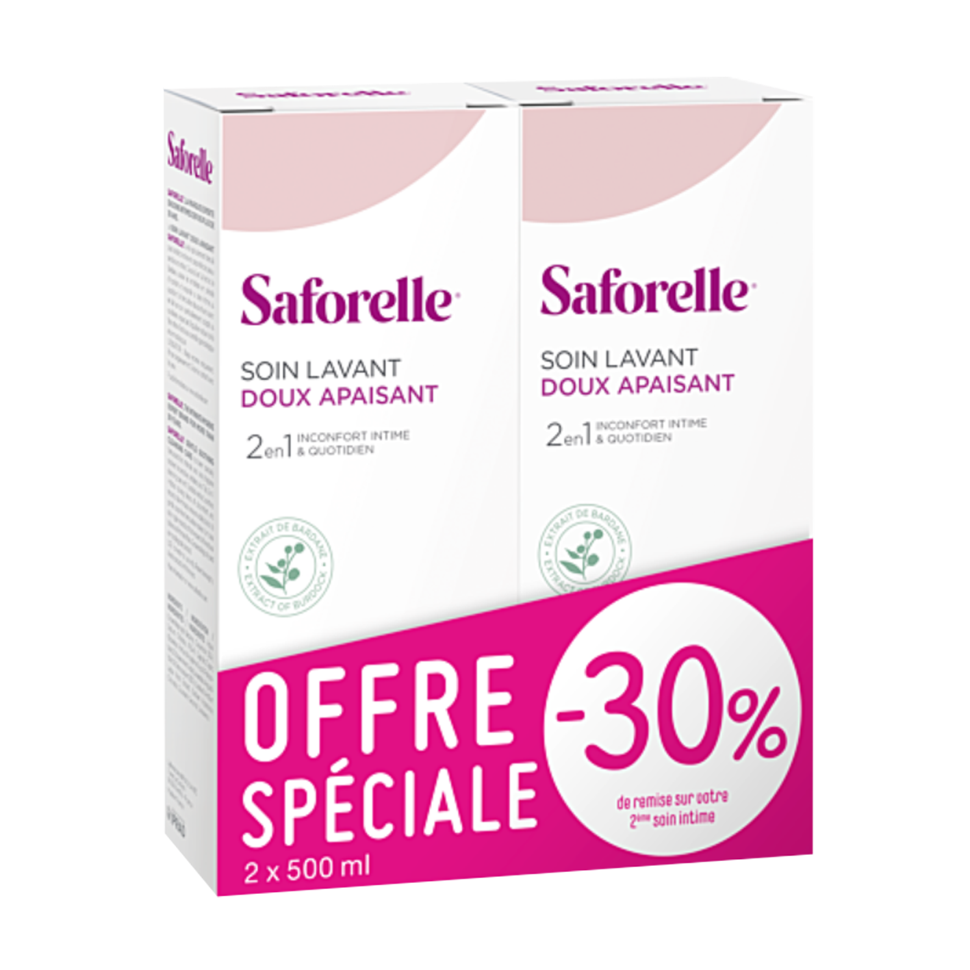 Saforelle Soin Lavant Doux, lot de 2 flacons 250 ml